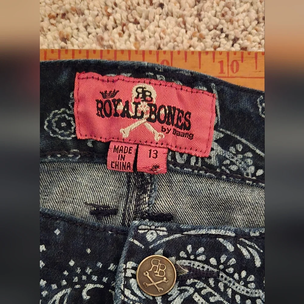 Royal Bones Print Blue Jeans Womens Size 13 Nice - Picture 5 of 7